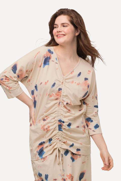 Immagine prodotto Ulla Popken Maglia di cotone biologico con laccetto, scollo a V e maniche a 3/4 (46, 48)