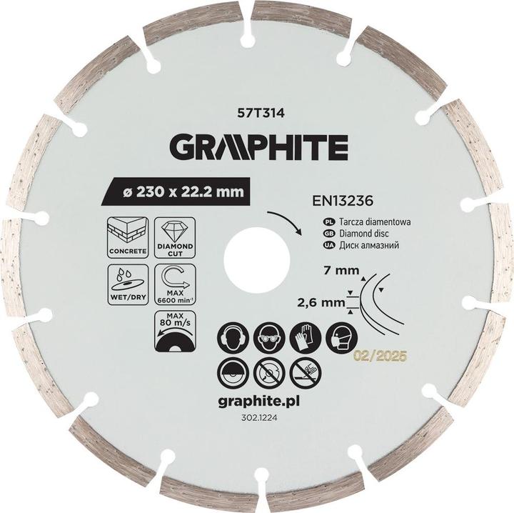 Produktbild Graphite Segmentierte Diamanttrennscheibe, 230 x 22,2 mm, trocken und nass