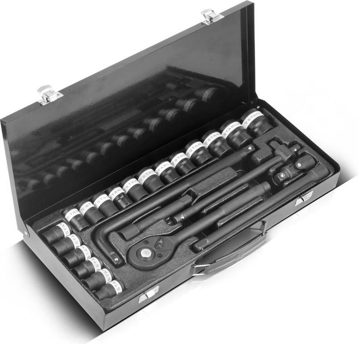 Stahlwerk Steckschlüssel-Satz 24-teiliger Knarrenkasten mit 1/2" Umschaltknarre