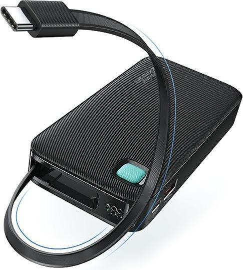 Produktbild Usams Powerbank ze zwijanym kablem USB-C Retractable 10000 mAh PD 20W Fast Charge XY Series czarny/b (10000 mAh, 50 W, 37 Wh)
