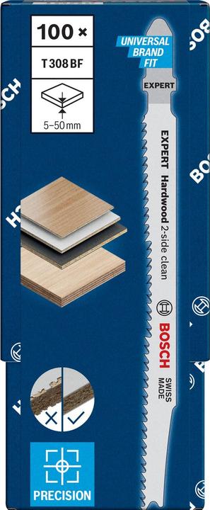 Produktbild Bosch Professional Zubehör EXPERT ‘Hardwood 2-side clean’ T 308 BF Stichsägeblatt, 100 Stück