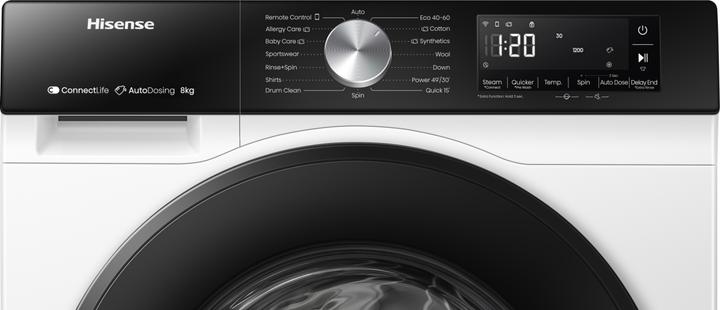Produktbild Hisense WF3S8045BW3 Waschmaschine Stand 8 kg 1400 U/Min Weiss (8 kg, Links)