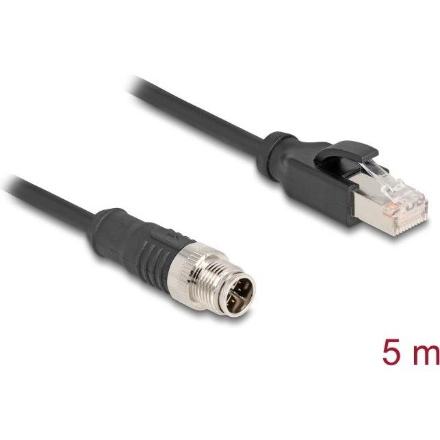 Delock M12 Kabel X-kodiert 8 Pin Stecker zu RJ45 Stecker PVC (S/FTP, CAT5e, 5 m), Netzwerkkabel