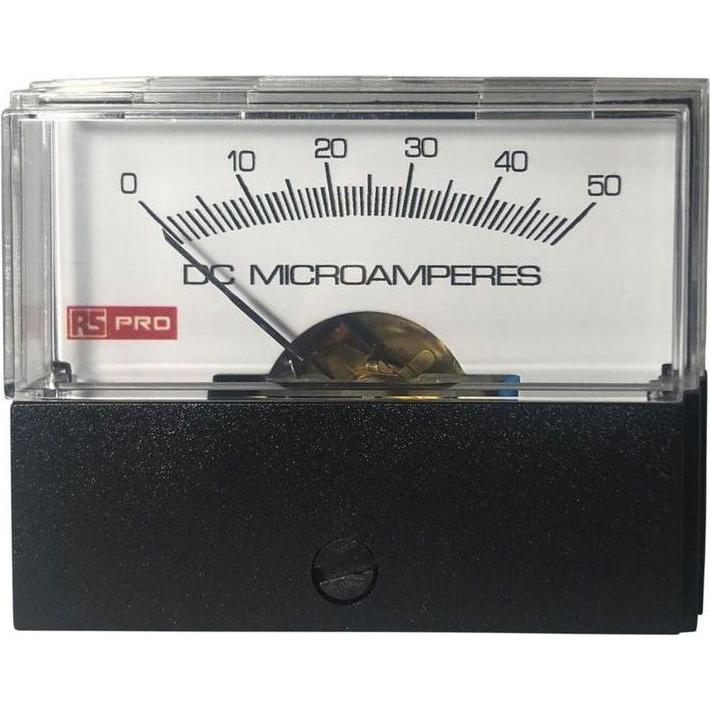 RS PRO Amperometro 50 (ingresso)μA DC Bobina mobile, 44mm x 57mm D. 45,7mm / ±1,5, Domotica