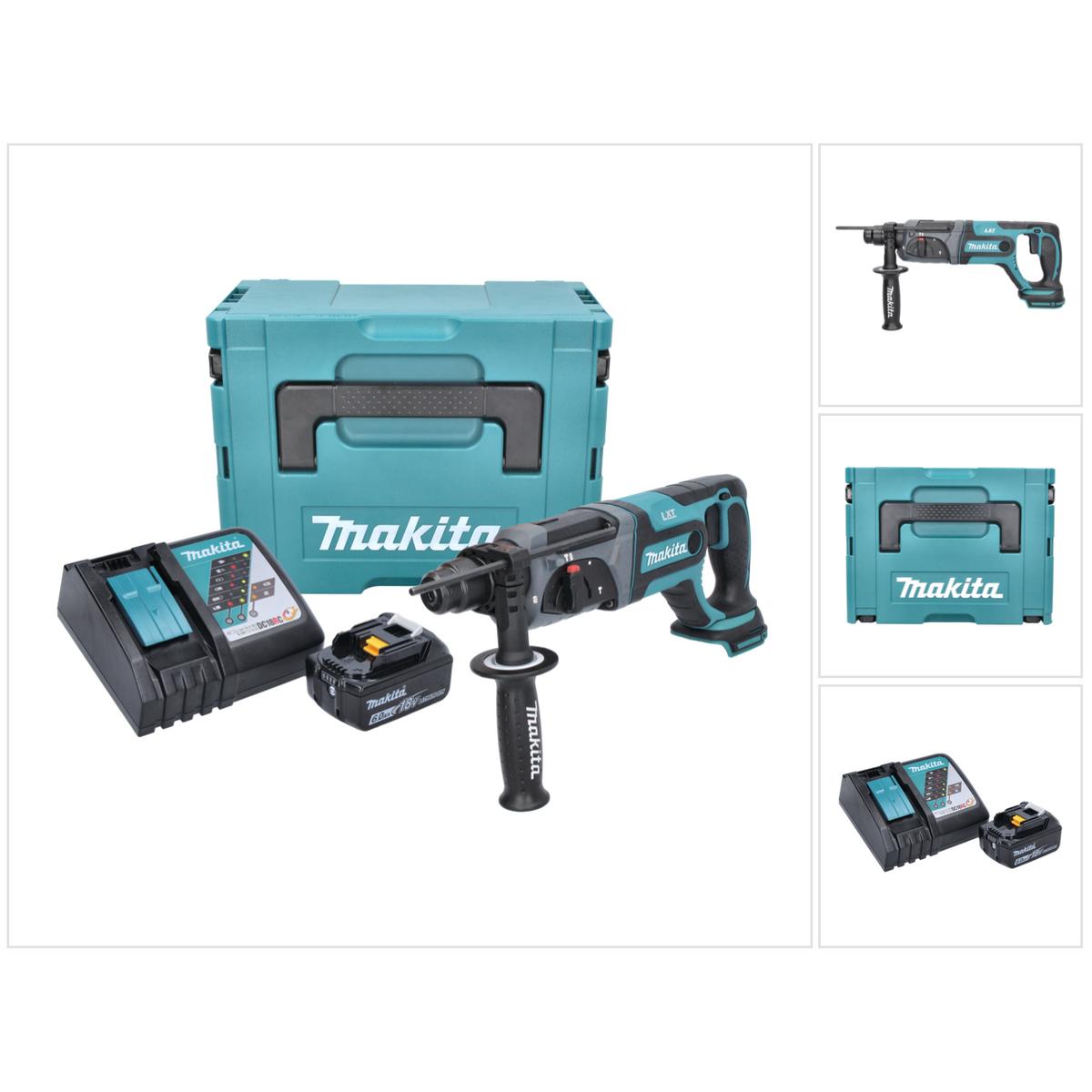 Makita, Bohrmaschine + Akkuschrauber, DHR 241 RG1J Akku Bohrhammer 18 V 2,0 J SDS plus + 1x Akku 6,0 Ah + Ladegerät + Ma...