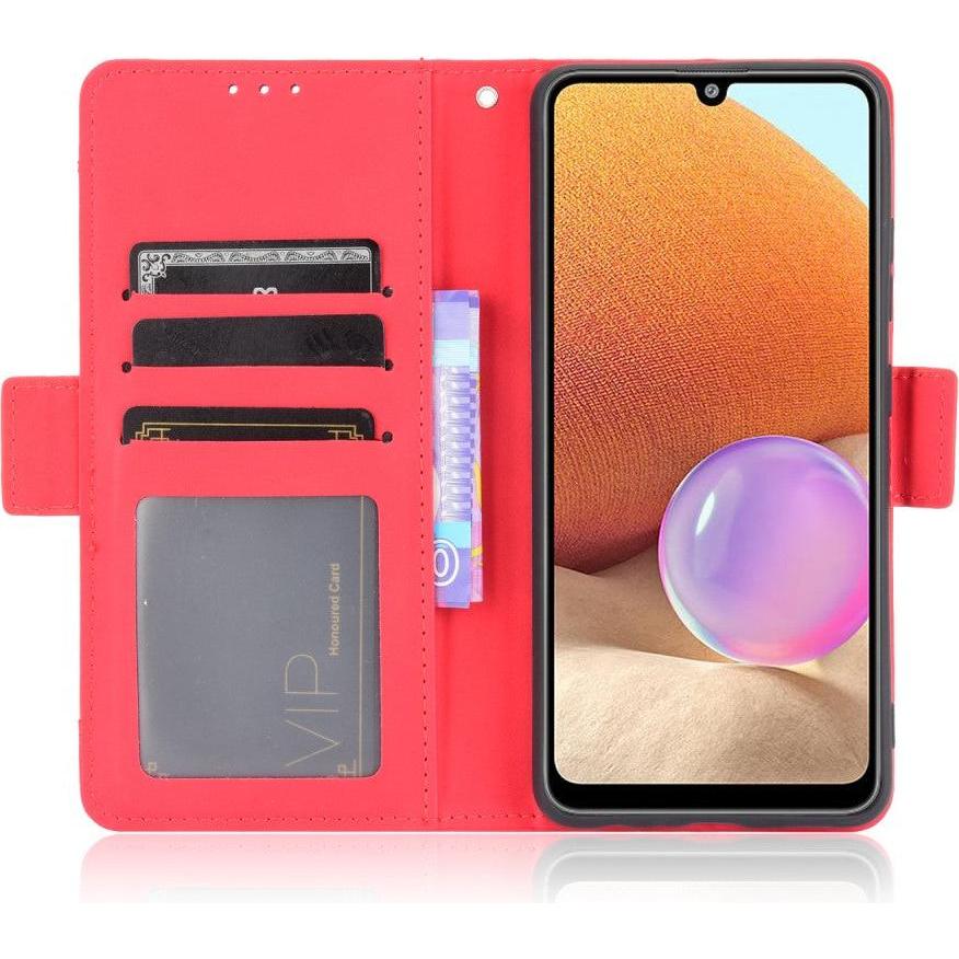Thumbnail - Cover-Discount Galaxy A32 - Etui mit vielen Kartenfächer rot (Samsung Galaxy A32), Smartphone Hülle, Rot