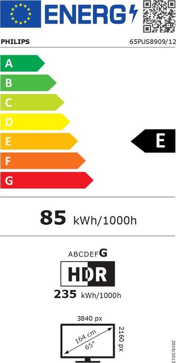 Label énergétique Philips 65PUS8909/12 (65", PUS8909, LED, 4K, 2024)
