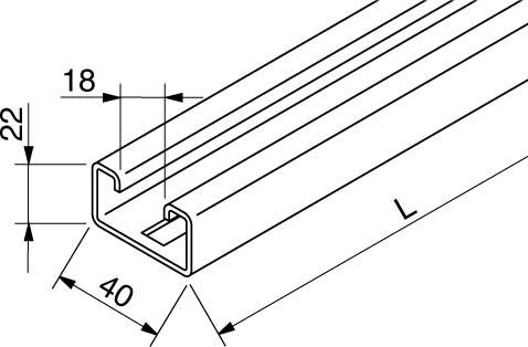 Actual product image Rico C-profile rail 16F2-3000-L 40x22x3000 Handle/profile rail 4046847010280 (4 m)