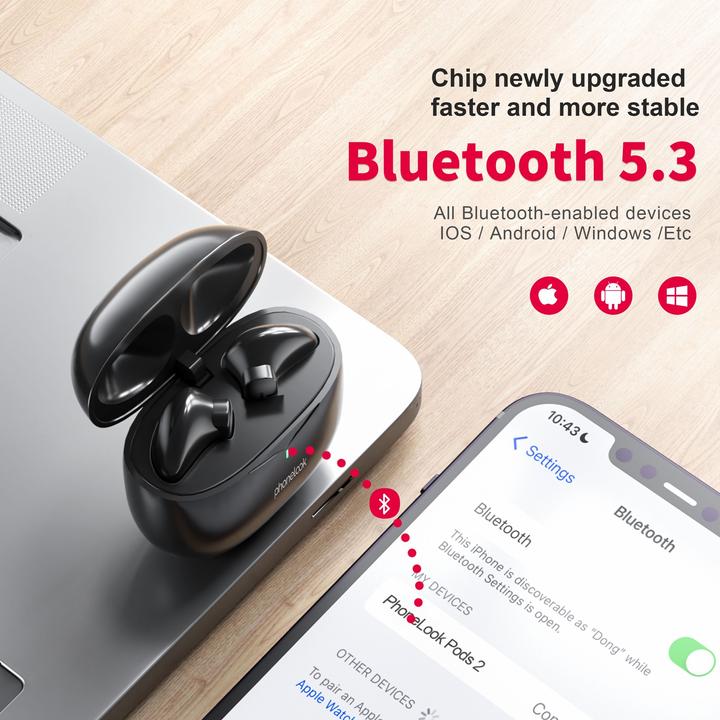 Produktbild PhoneLook Pods 2 Kabellose TWS Bluetooth 5.3 ENC Headset + Lade Case (NC, 20 h, Kabellos)