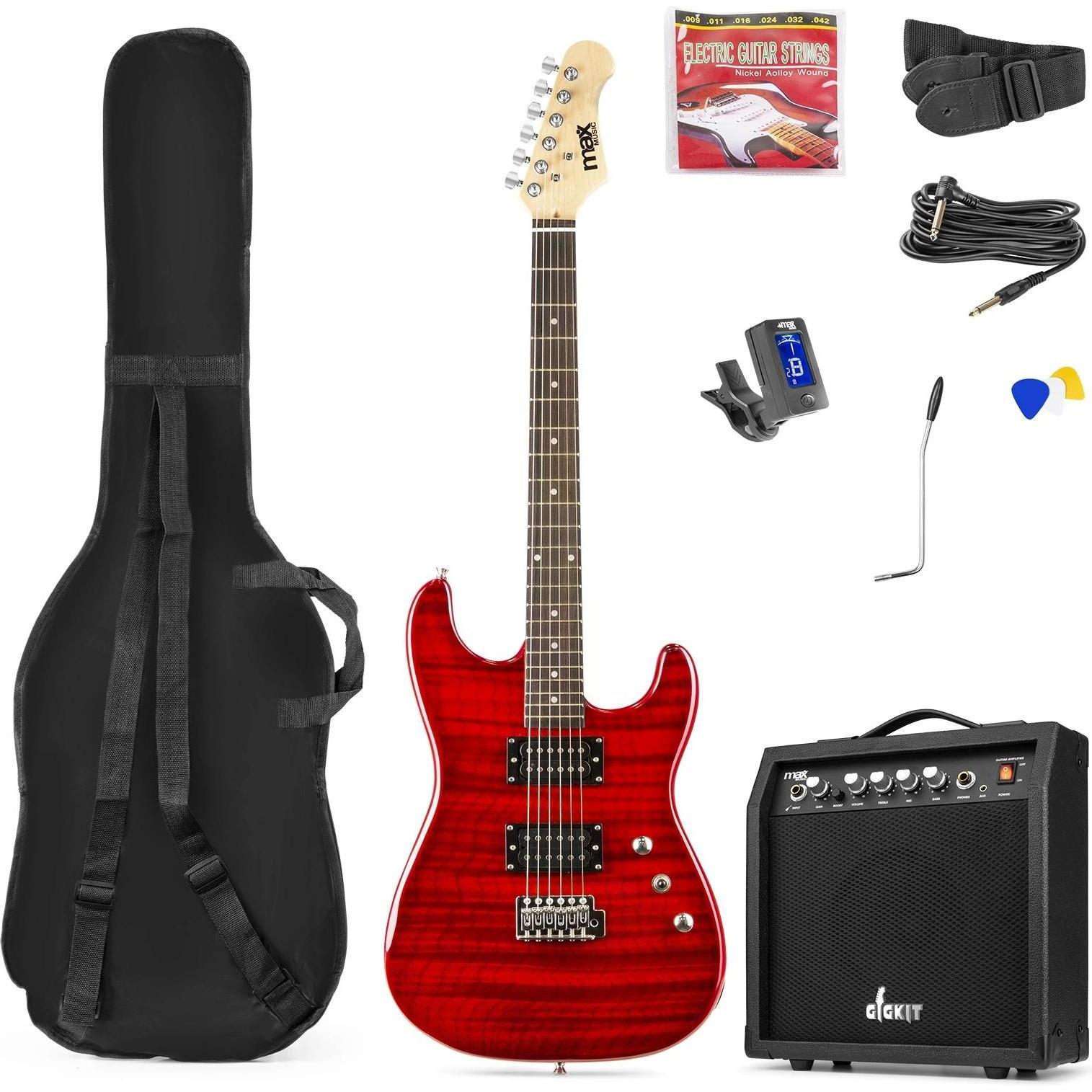 Max Music GigKit per chitarra elettrica stile trapuntato rosso (Chitarra elettrica, Calce (corpo), Palissandro (tastiera), Acero (collo)), Chitarra, R