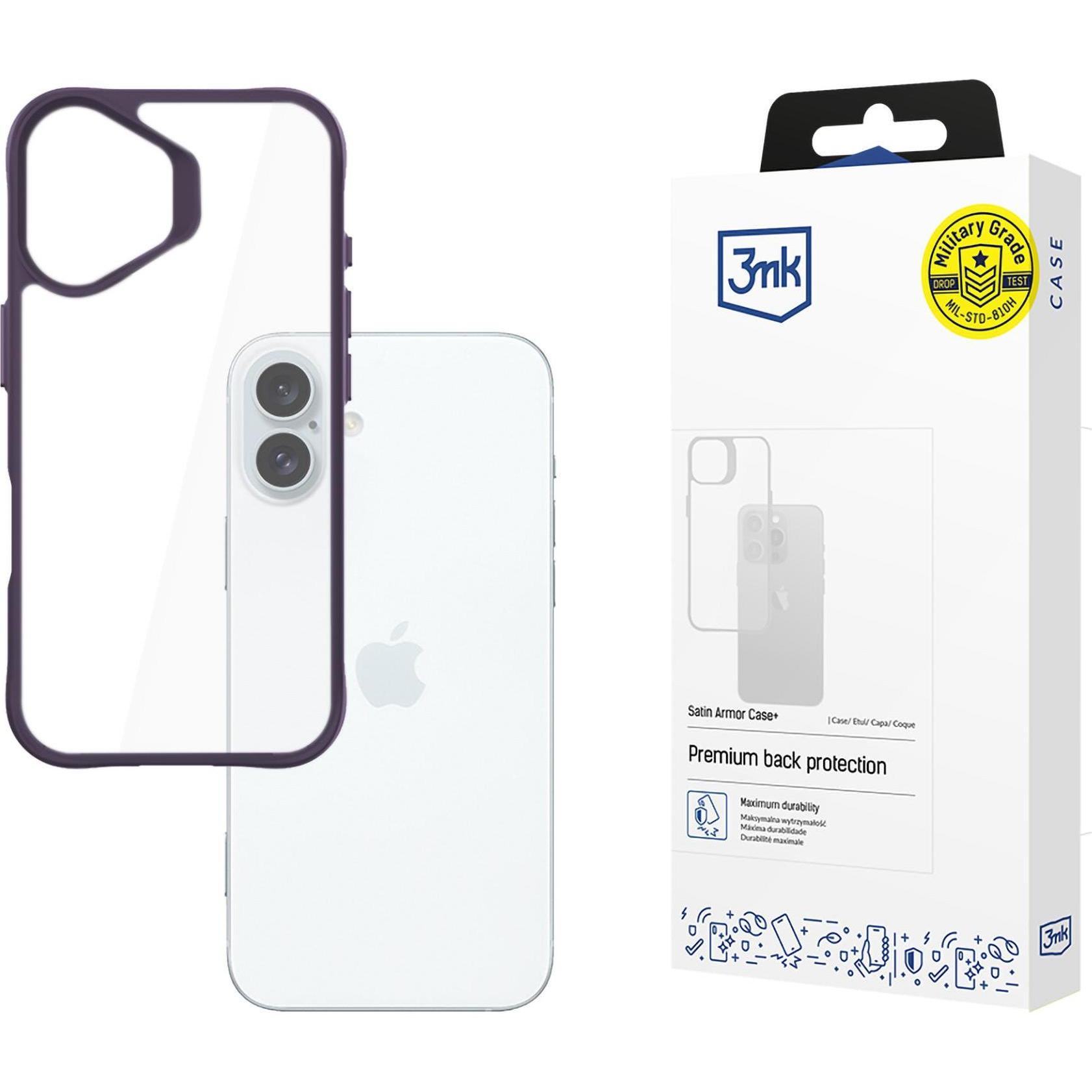 3MK SatinArmor+ Case iPhone 16 Plus 6.7" fioletowy/purple Military Grade (Apple iPhone 16 Plus), Smartphone Hülle, Viole...