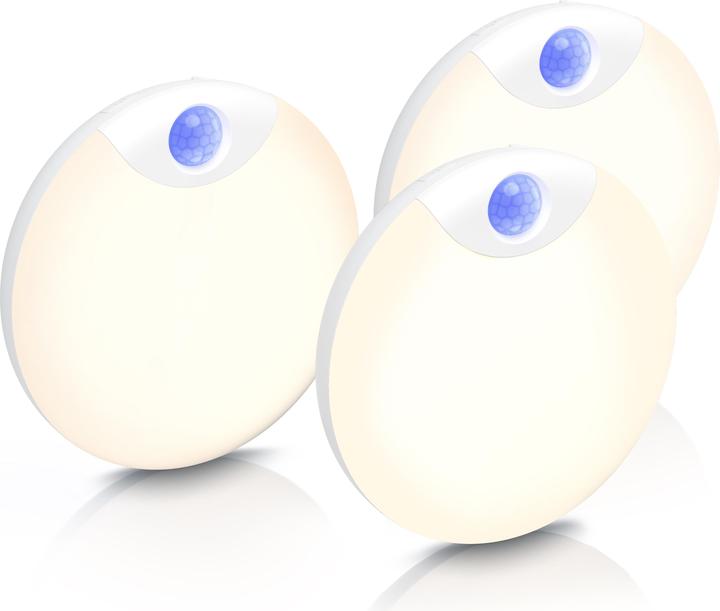 Brandson 3x LED Nachtlicht, Bewegungs & Helligkeitssensor, 2 Lichtfarben (3000K/6000K), Magnethalter, weiss