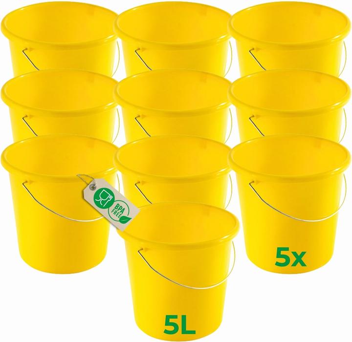 Produktbild Novaliv 10 Stück Eimer 5L Gelb mit Masseinteilung - Putzeimer 5 Liter ⌀ 22,5 cm Praktischer (10 Stk.)