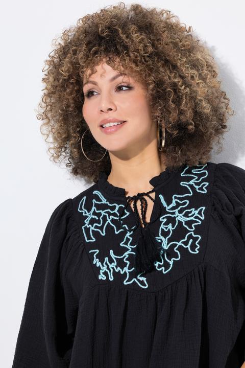 Actual product image Ulla Popken Floral Embroidered 3/4 Sleeve Muslin Dress (50, 52)