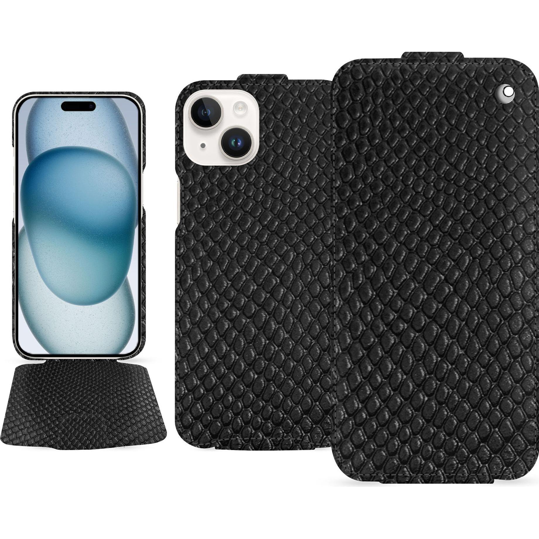 Noreve Lederschutzhülle vertikal (Apple iPhone 15), Smartphone Hülle, Schwarz