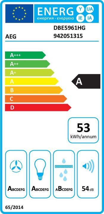 Energie-Label AEG DBE5961HG Wandmontiert Edelstahl ³/h A (Wandhaube)