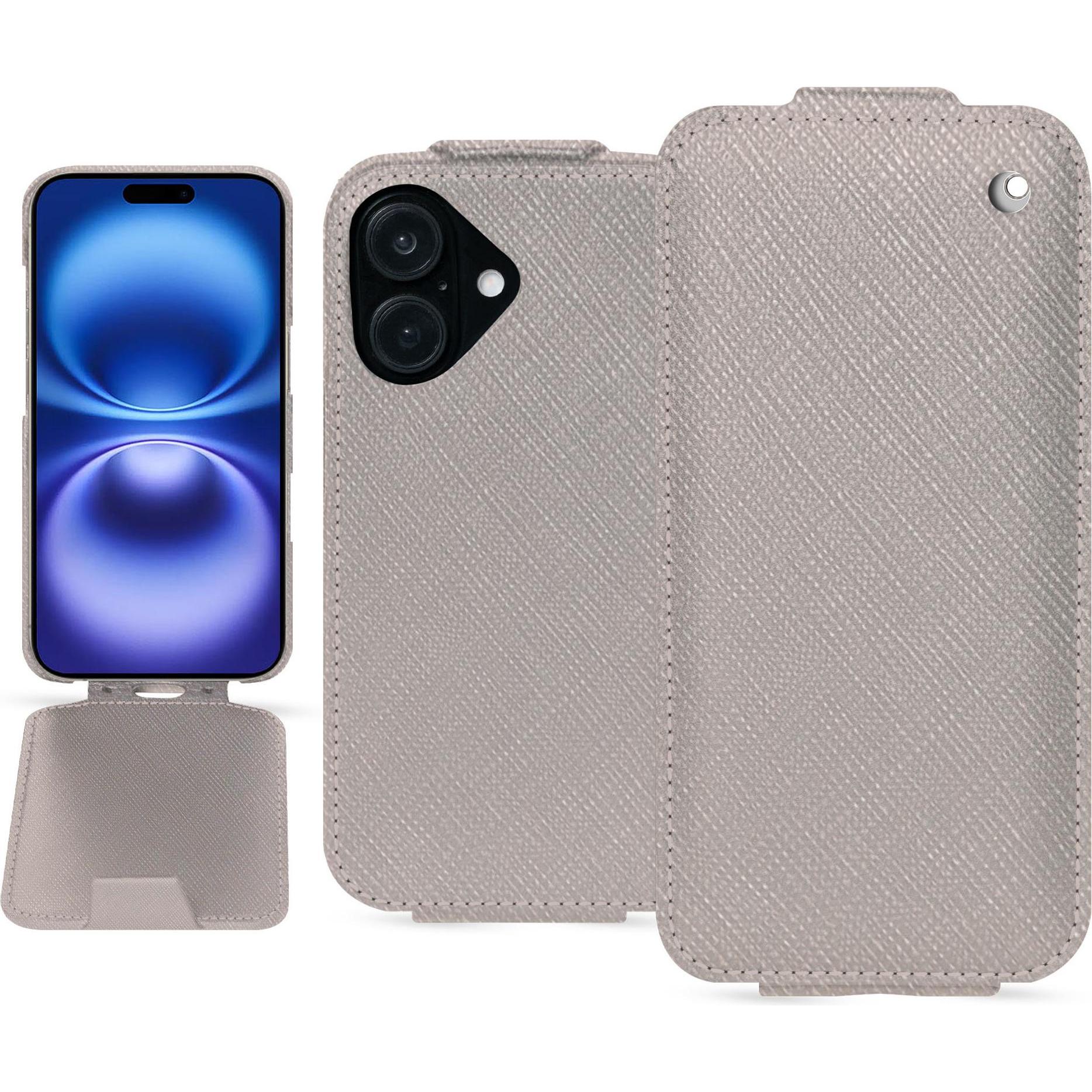Noreve Lederschutzhülle vertikal (Apple iPhone 16), Smartphone Hülle, Beige