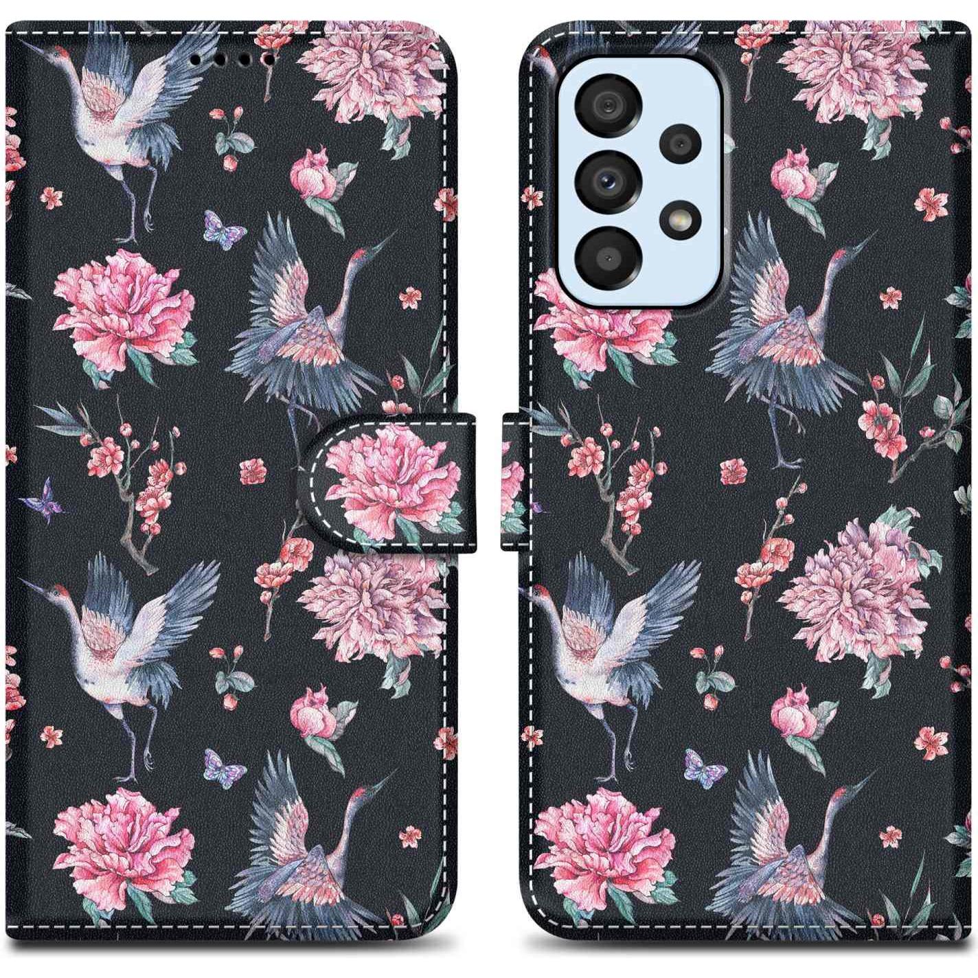 Cadorabo Book Hülle mit Print für Samsung Galaxy A33 5G (Samsung Galaxy A33 5G), Smartphone Hülle, Schwarz