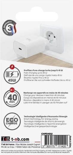 Produktbild T'nB TNB Ladegerät Power Delivery USB-C 45Watt (45 W, 1 Port)