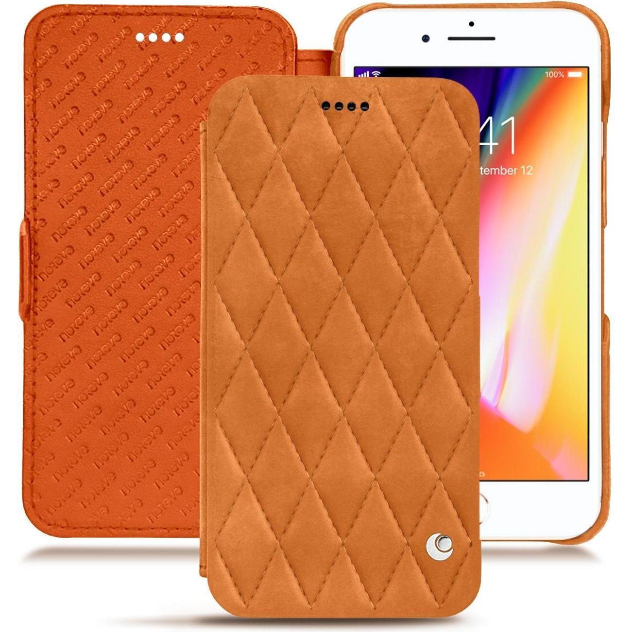 Noreve Lederschutzhülle horizontal (Apple iPhone 8 Plus), Smartphone Hülle, Orange