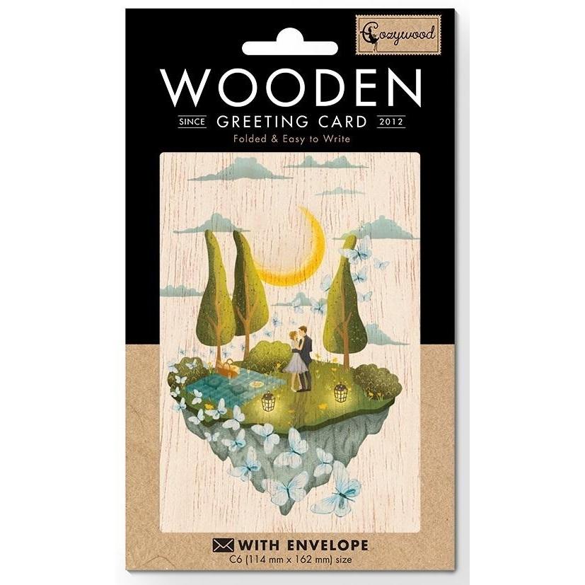 Teka, Biglietto di auguri + Carta da lettere, Holzkarte C6 + Umschlag Hochzeit Insel der Liebe