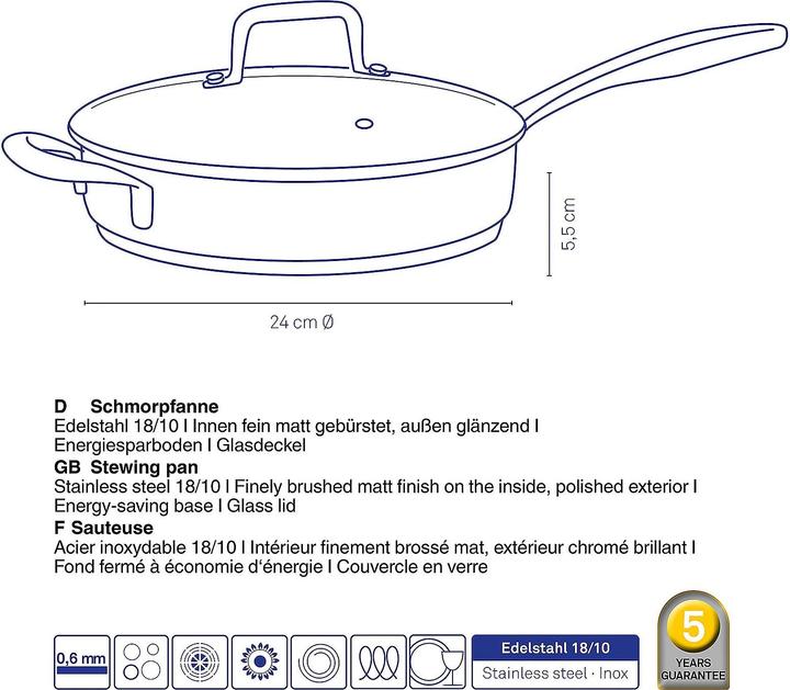 Image du produit Kela Flavoria (24 cm, Poêle à frire, Acier inoxydable)