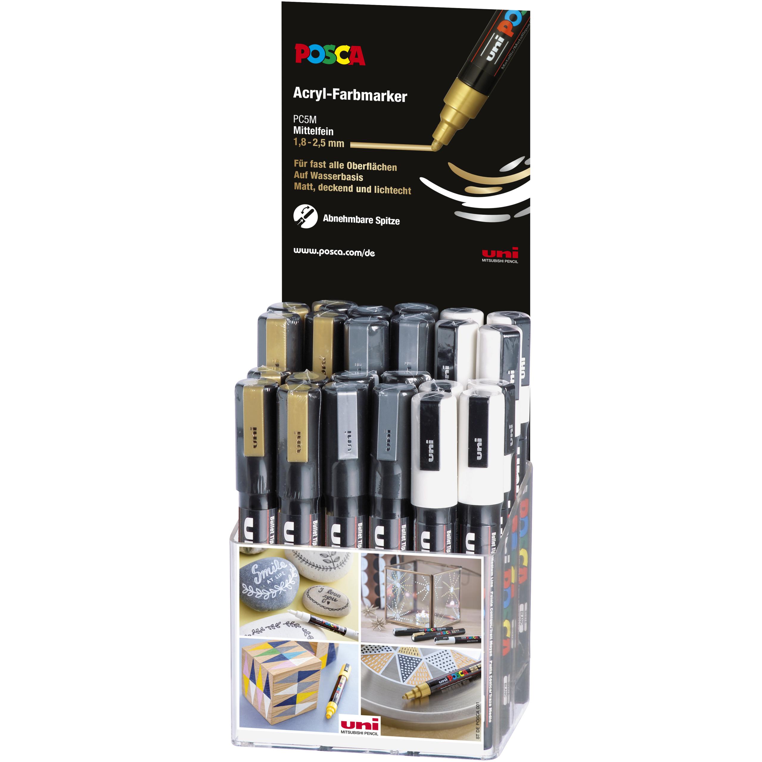 Posca, Marker, Marker UNI PC-5M Display 36x (Silber, Weiss, Gold, 2.50 mm, 36 x)