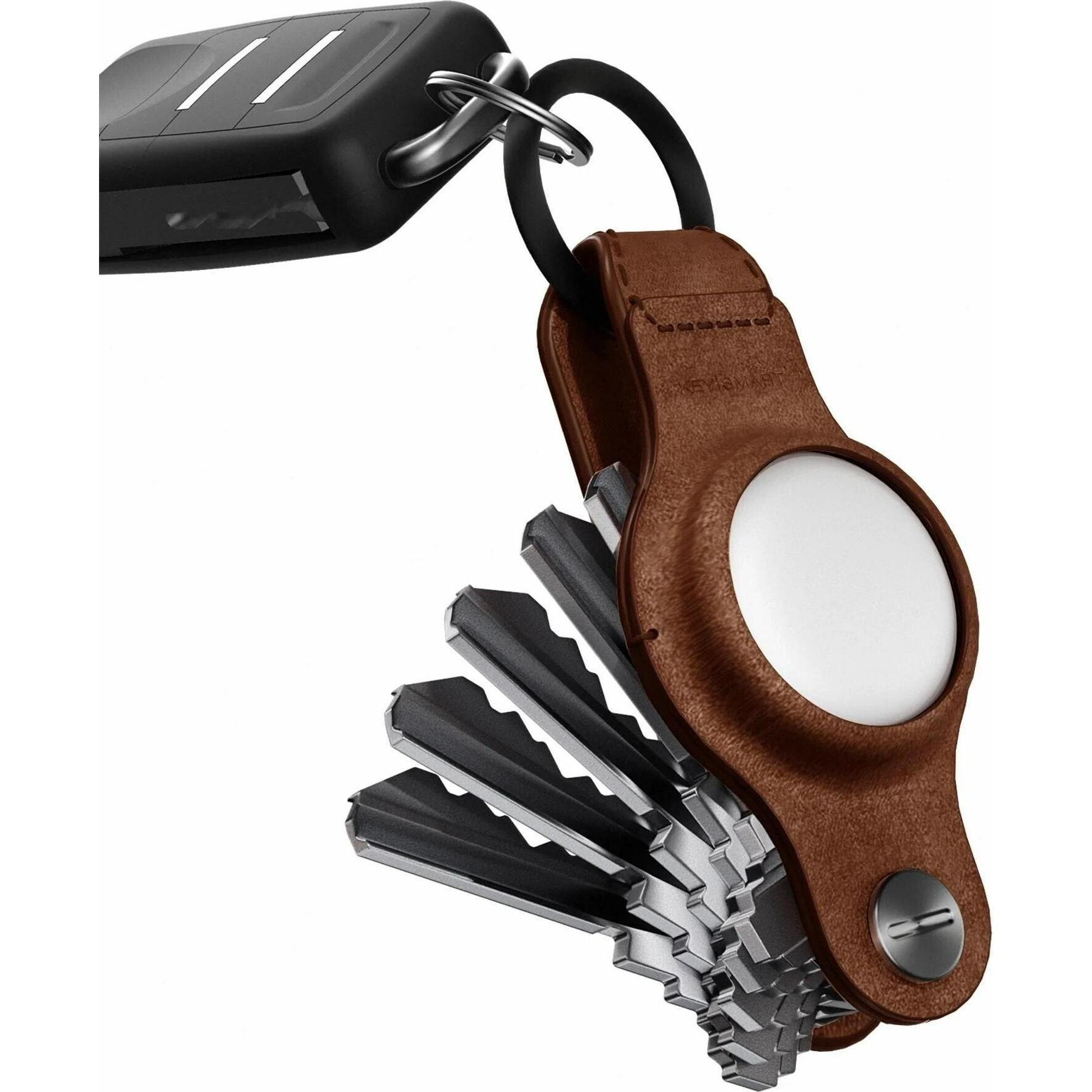 Key Smart Air Leather Schlüsselhalter für Apple AirTag, Tracker Zubehör, Braun