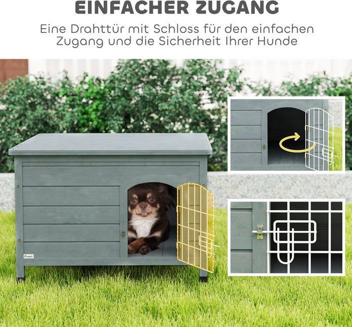 Actual product image Swisshandel24 Hundehütte Hundehaus mit Tür Hundebox Gitterbox für Katzen Tanne Grau (Dog house)