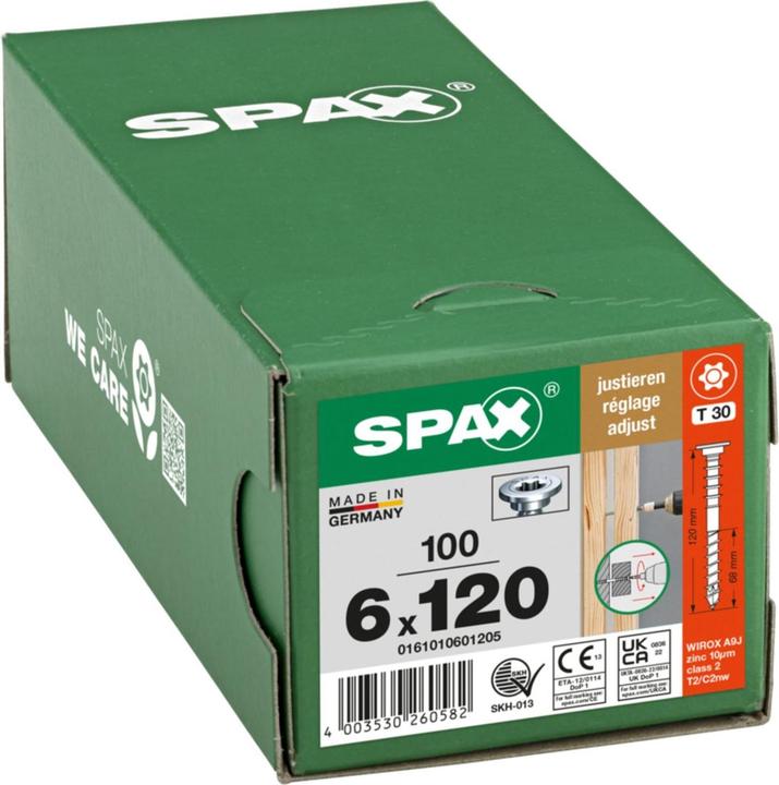 Image du produit Spax Justierschraube Flachkopf T-Star Plus T30 Halterillen 4cut Wirox (100 Vis par pièce, 6 x 120 mm)