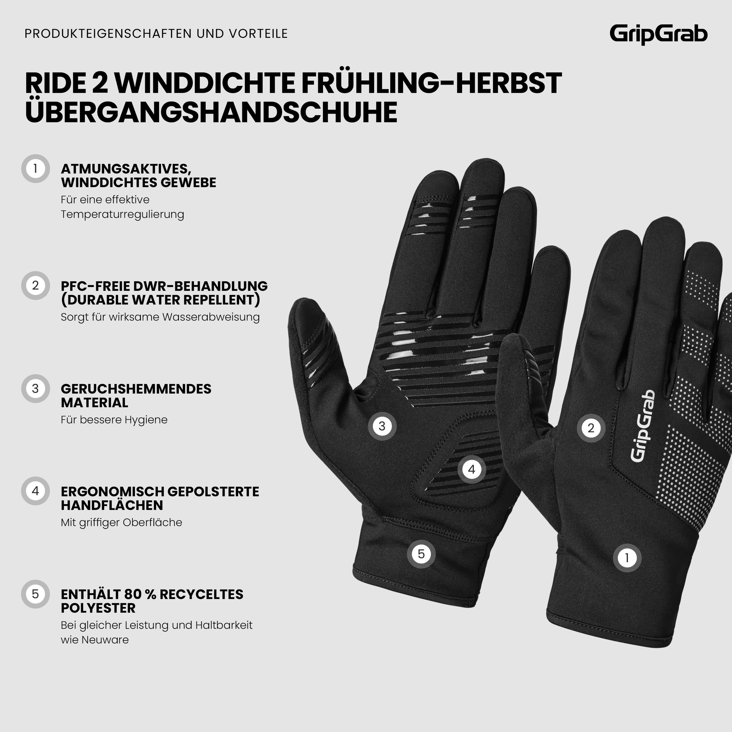 Thumbnail - GripGrab, Unisex, Handschuhe, Ride II Windproof Spring-Autumn Gloves, Schwarz, (8)