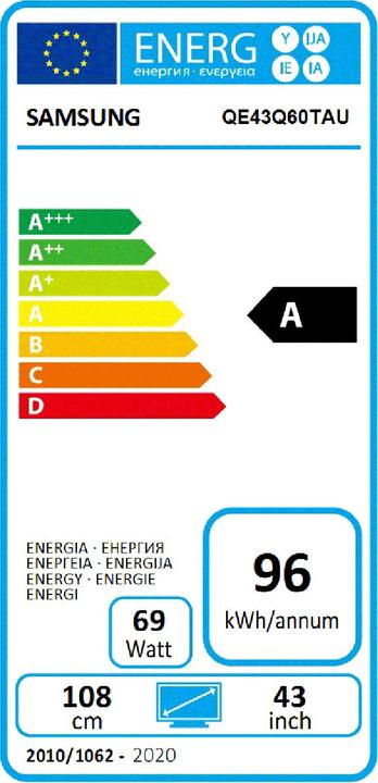Energy Label Samsung QE43Q60T (43", QLED, 4K, 2020)