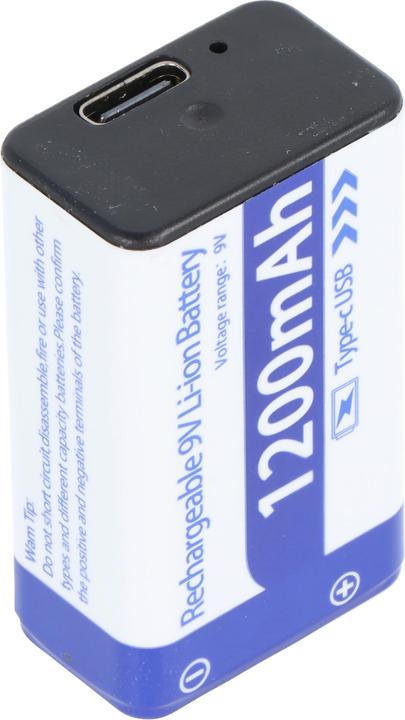 Actual product image AccuCell 9V battery pack with USB-C charging connection (1 pcs., 9V Block, 1200 mAh)