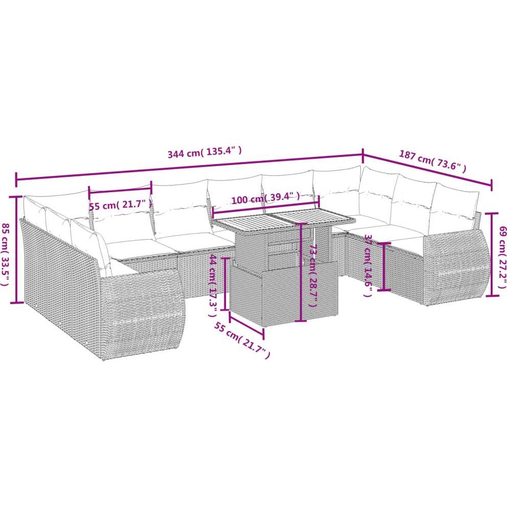 Thumbnail - VidaXL, Gartenlounge, 10-tlg. Garten-Lounge-Set mit Kissen