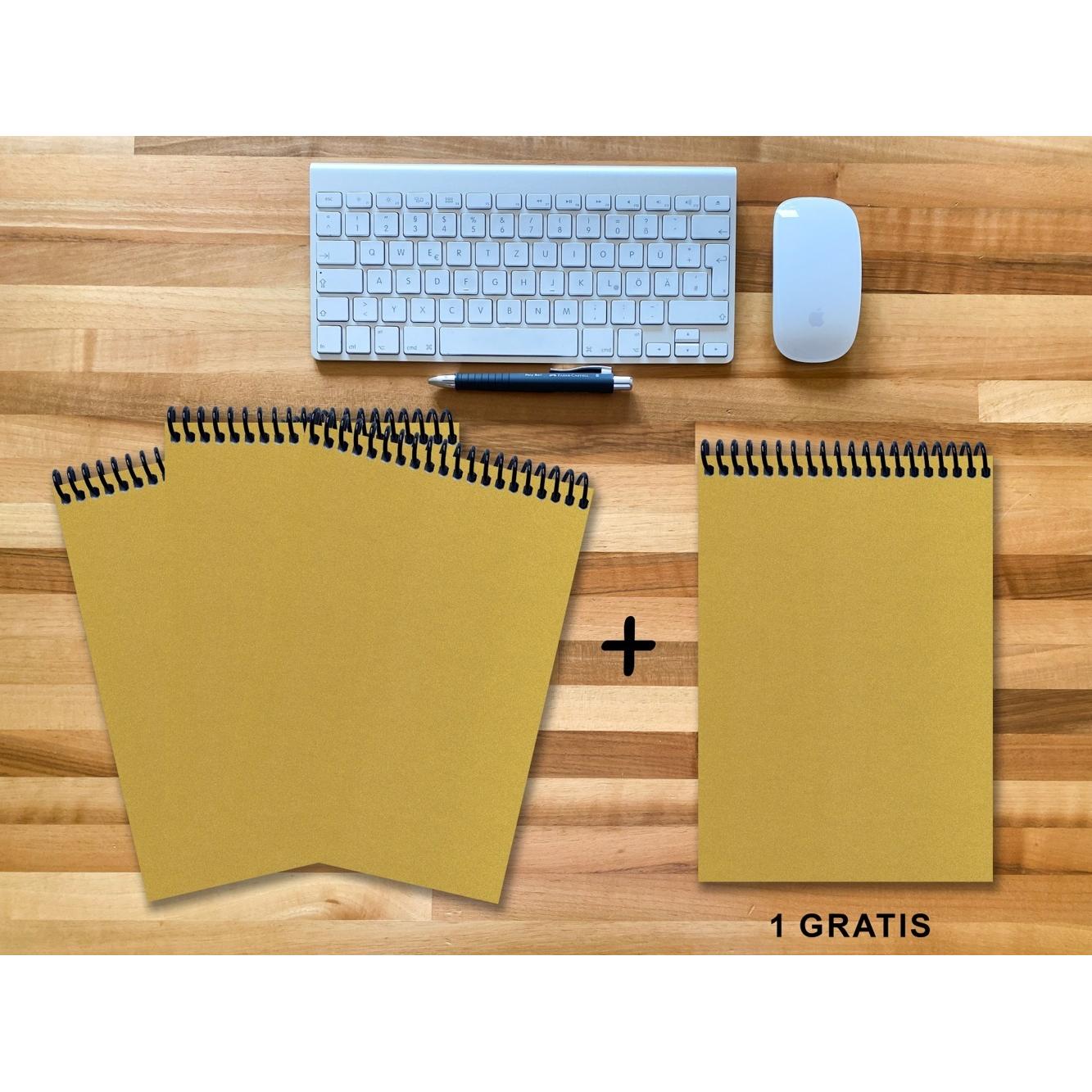 E & Z, Heft + Block, A 4 Notizblock - Set, 3+1 gratis, Luxury 80 Seiten GOLD GMUND SHIMMER, punktiert 20x20mm (A4, Spezi...