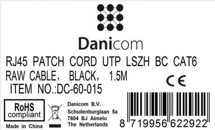 Produktbild Dsit CAT6 Netzwerkkabel, U/UTP, 1.50 meter, Schwarz, 100% Kupfer (U/UTP, CAT6, 1.50 m)