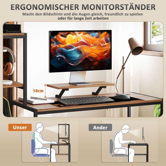Image du produit Swisshandel24 Schreibtisch Computertisch mit Monitorständer, CPU-Ständer, Druckerablage, Braun