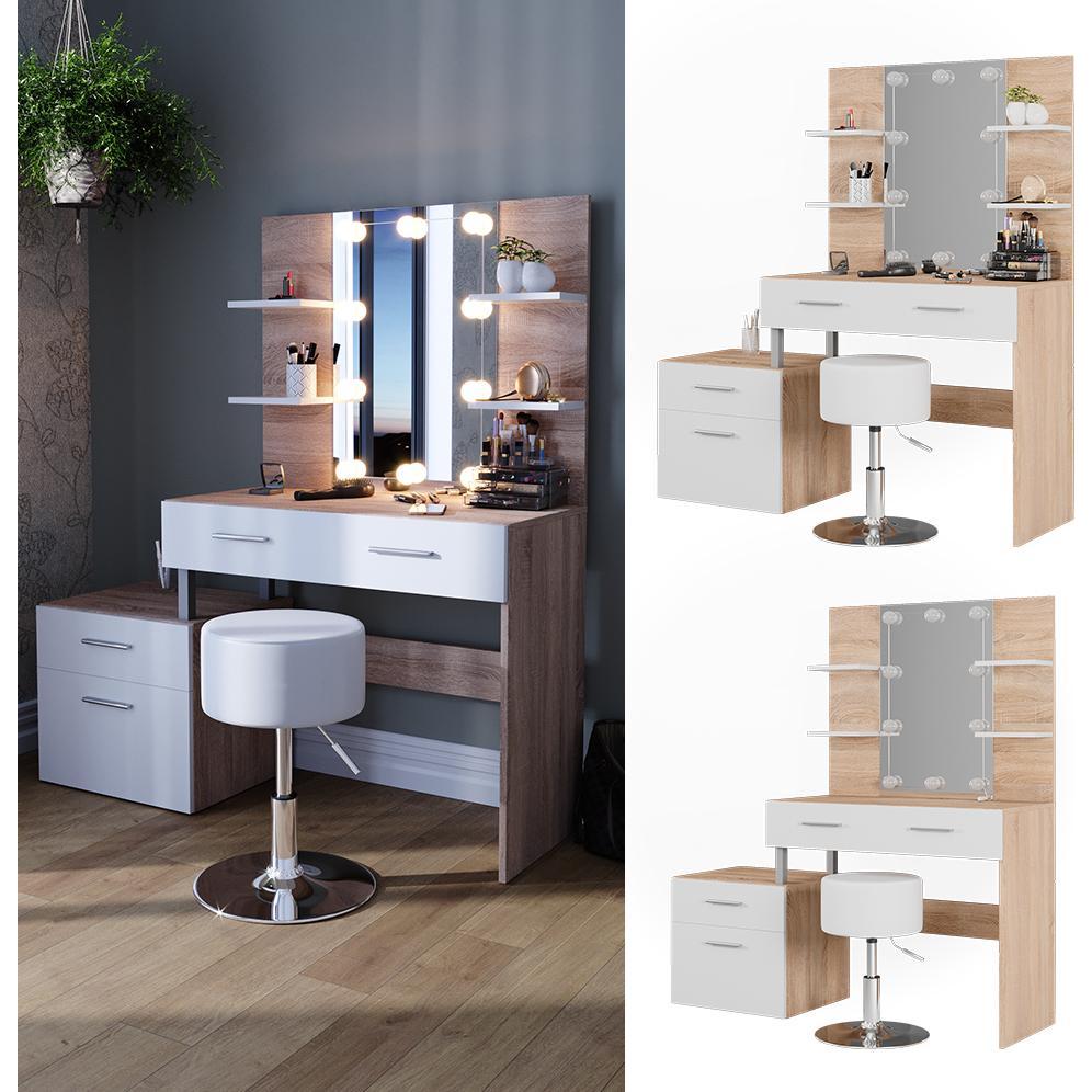 Thumbnail - Vicco, Schminktisch, Maria mit Hocker und Beleuchtung (132 x 43 x 145.5 cm)