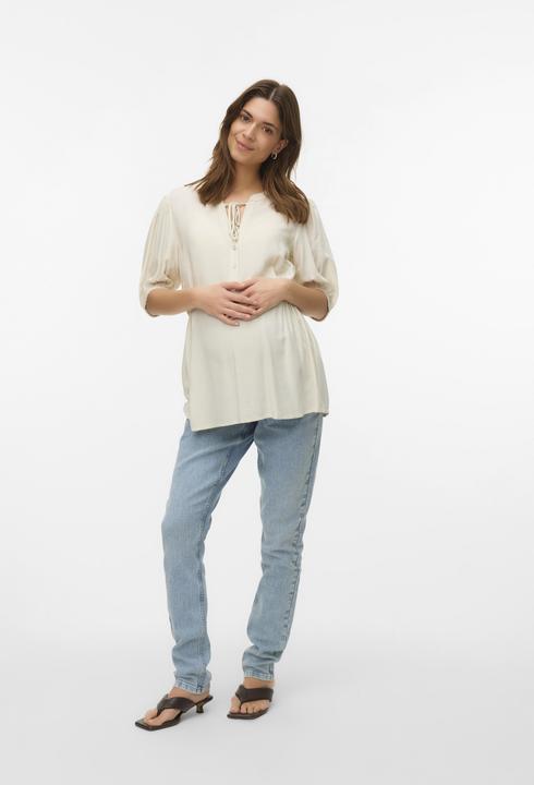 Image du produit Mamalicious Normal geschnitten Mandarin Kragen Elastische Bündchen Ballonärmel Top Bluse (M)