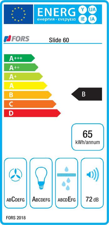 Label énergétique Fors Hotte extra-plate en métal Slide 60 W Blanc