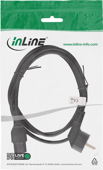 Actual product image InLine Mains cable Schuko plug angled to hot appliance plug C15 black 2m (2 m)