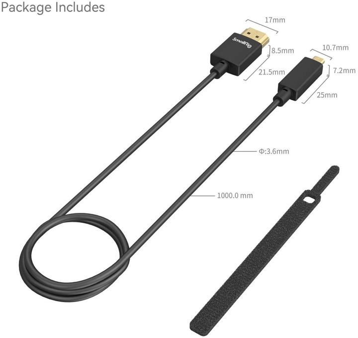 Actual product image SmallRig Ultra-Slim 4K HDMI Data Cable (D to A) (100cm) 4795 (1 m, HDMI, 2.0)