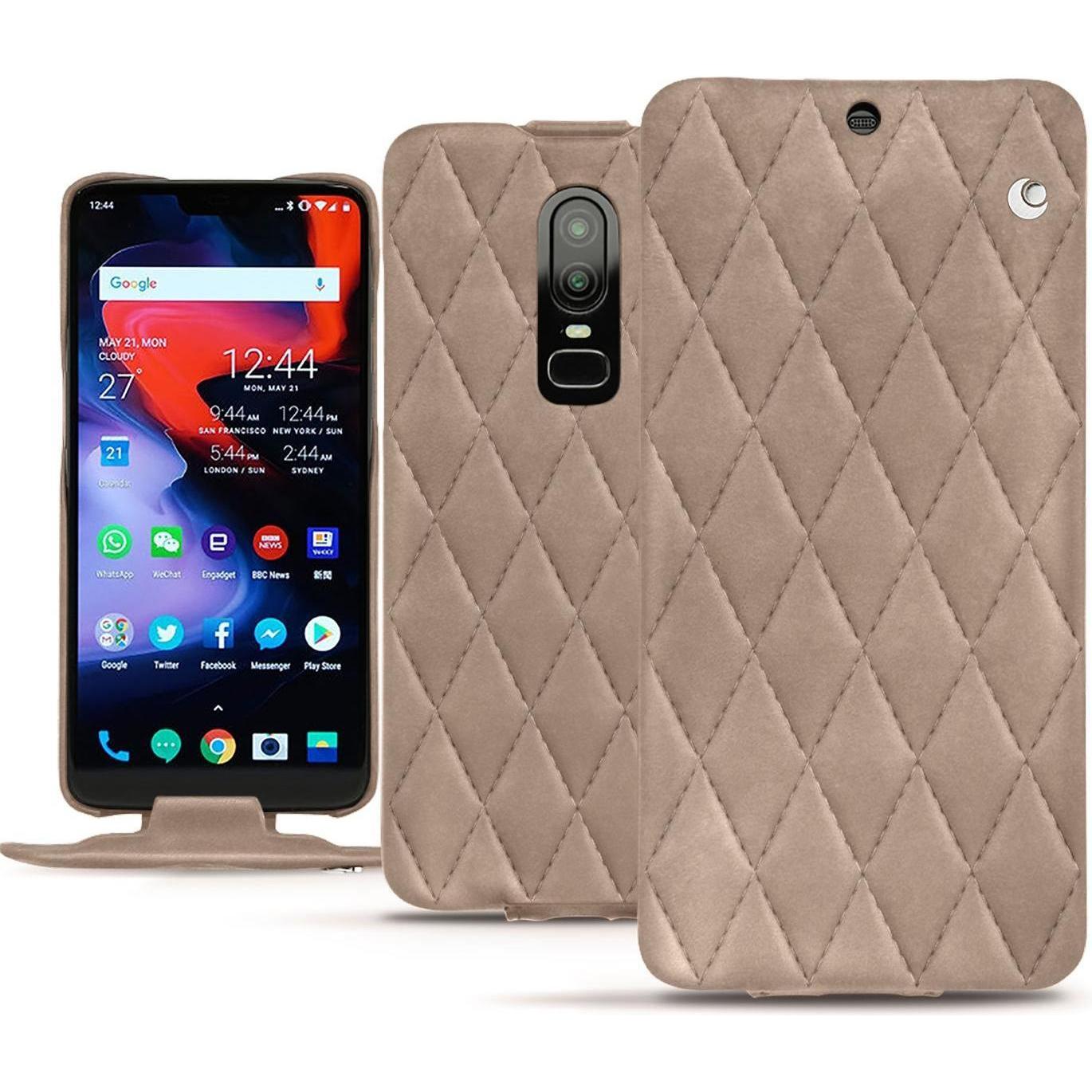 Noreve Lederschutzhülle vertikal (OnePlus 6), Smartphone Hülle, Beige