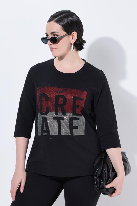 Produktbild Ulla Popken T-Shirt, Schriftmotiv, Rundhals, Stehkragen, 3/4-Arm (58)
