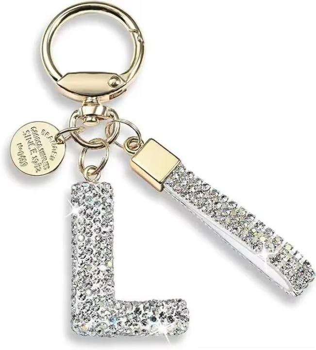 Actual product image Swissdetector Keyring with initial - L - Strass - Glitter - Silver