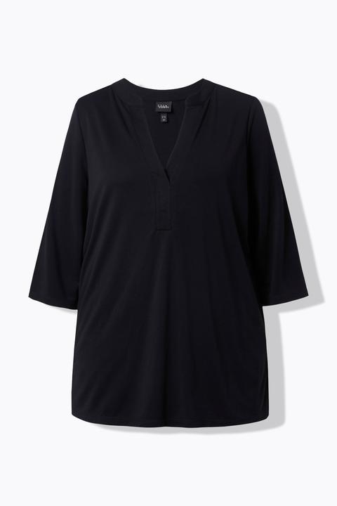 Actual product image Ulla Popken Split Neck 3/4 Sleeve Modal Blend Tee (54, 56)