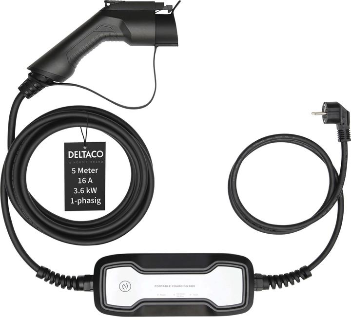 Deltaco Electric car charging cable Schuko - Type 1, 1 phase, 3.6KW, 5m, black (3.60 kW, 16 A, 6 m)