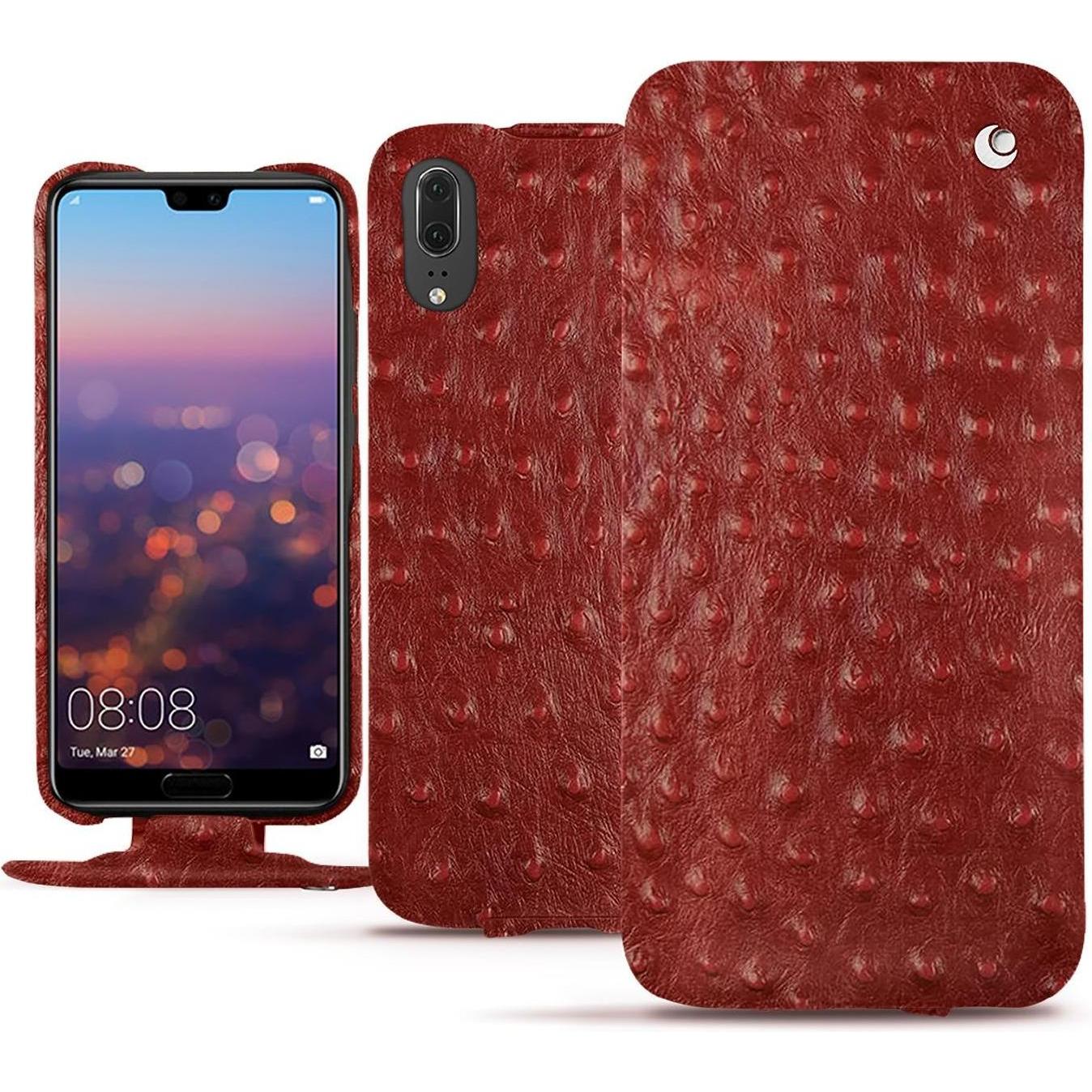 Noreve Lederschutzhülle vertikal (Huawei P20), Smartphone Hülle, Rot