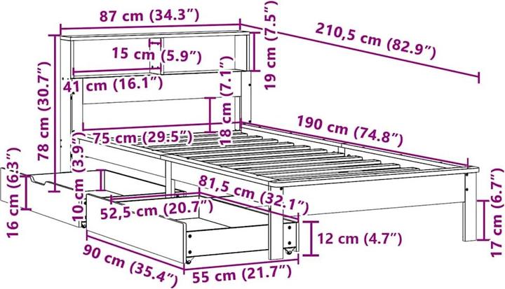 Produktbild vidaXL Bettgestell (75 x 190 cm)