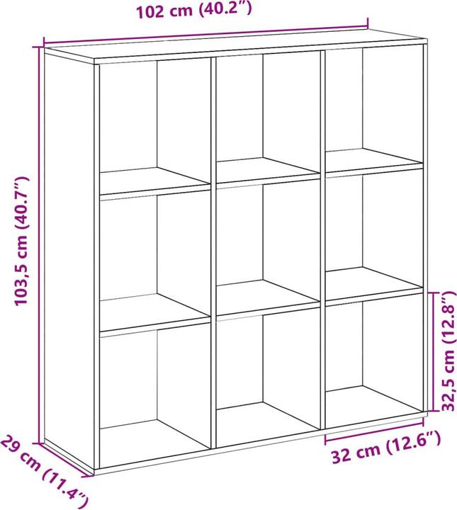 Produktbild VidaXL Raumteiler Bücherregal Standregal Büroregal Würfelregal Räuchereiche (102 x 29 x 103.5 cm)